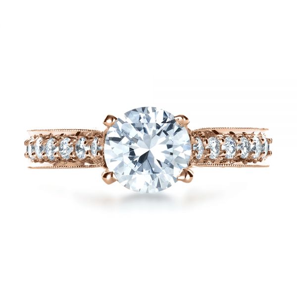 14k Rose Gold 14k Rose Gold Custom Diamond And Filigree Engagement Ring - Top View - 1290