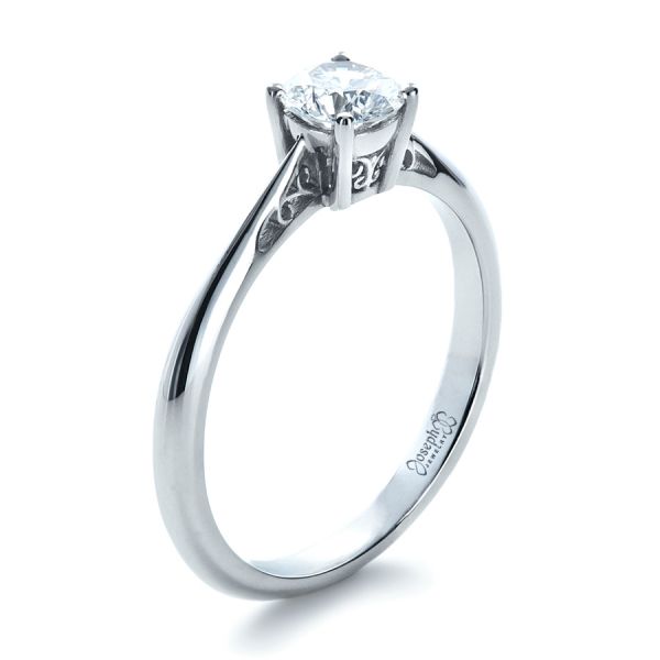 18k White Gold 18k White Gold Custom Diamond And Filigree Engagement Ring - Three-Quarter View -  1222