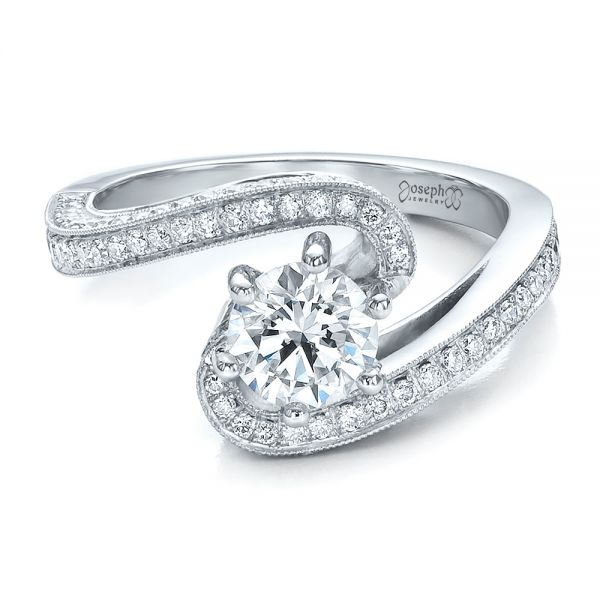 14k White Gold 14k White Gold Custom Diamond And Filigree Engagement Ring - Flat View -  100129