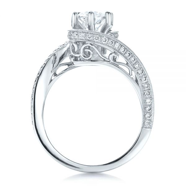 Platinum Custom Diamond And Filigree Engagement Ring - Front View - 100129
