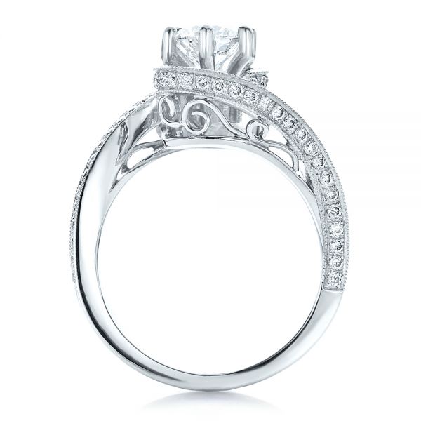  Platinum Custom Diamond And Filigree Engagement Ring - Front View -  100129