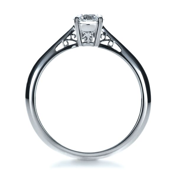 14k White Gold Custom Diamond And Filigree Engagement Ring - Front View -  1222