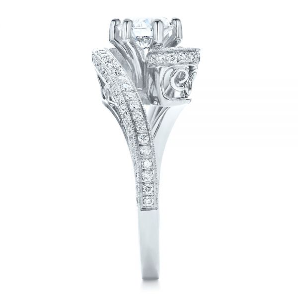 18k White Gold 18k White Gold Custom Diamond And Filigree Engagement Ring - Side View -  100129