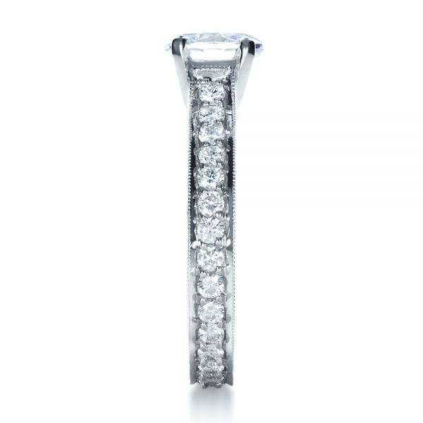 18k White Gold Custom Diamond And Filigree Engagement Ring - Side View - 1290