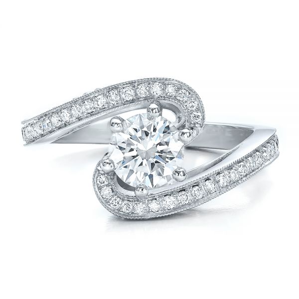 18k White Gold 18k White Gold Custom Diamond And Filigree Engagement Ring - Top View -  100129