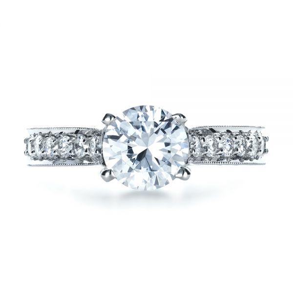18k White Gold Custom Diamond And Filigree Engagement Ring - Top View -  1290