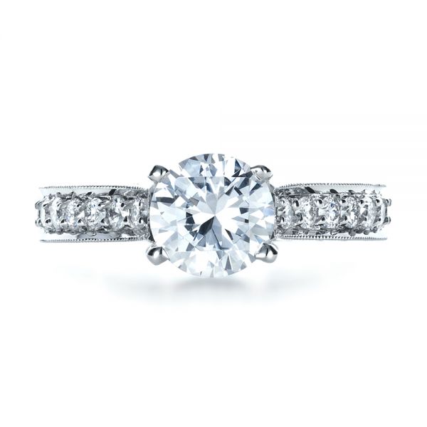 18k White Gold Custom Diamond And Filigree Engagement Ring - Top View - 1290