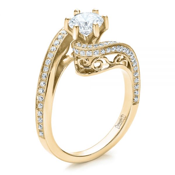 14k Yellow Gold 14k Yellow Gold Custom Diamond And Filigree Engagement Ring - Three-Quarter View -  100129
