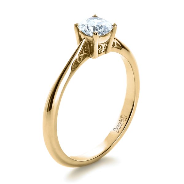 18k Yellow Gold 18k Yellow Gold Custom Diamond And Filigree Engagement Ring - Three-Quarter View -  1222