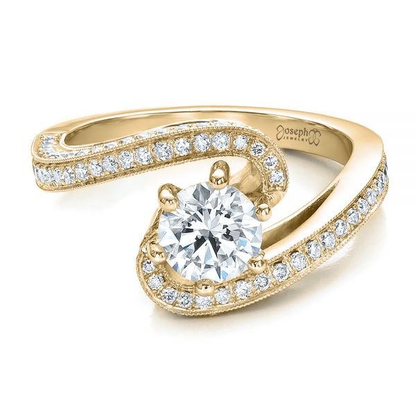 18k Yellow Gold 18k Yellow Gold Custom Diamond And Filigree Engagement Ring - Flat View - 100129