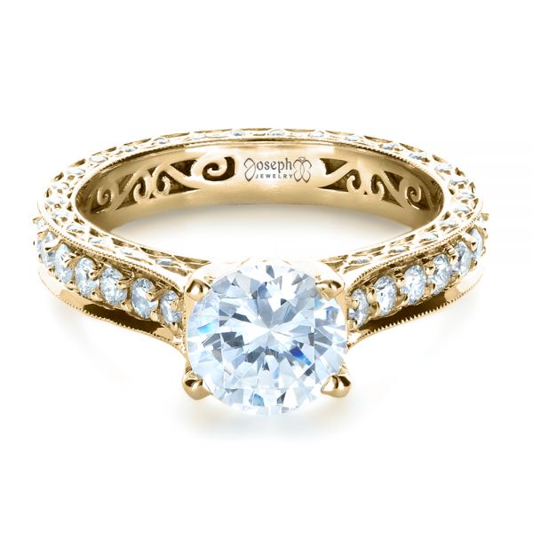 18k Yellow Gold 18k Yellow Gold Custom Diamond And Filigree Engagement Ring - Flat View -  1290
