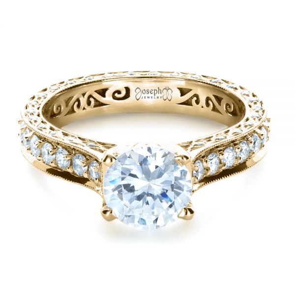 18k Yellow Gold 18k Yellow Gold Custom Diamond And Filigree Engagement Ring - Flat View - 1290
