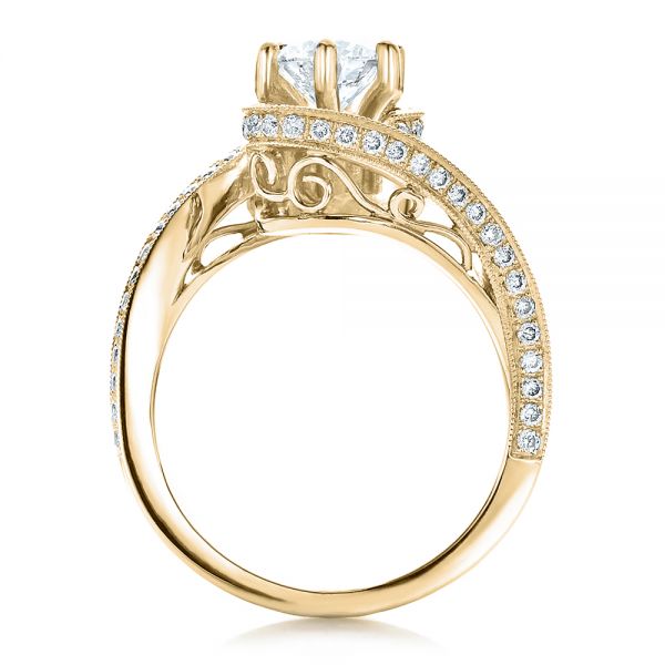 18k Yellow Gold 18k Yellow Gold Custom Diamond And Filigree Engagement Ring - Front View -  100129