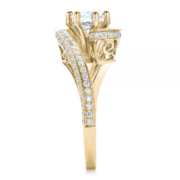 14k Yellow Gold 14k Yellow Gold Custom Diamond And Filigree Engagement Ring - Side View -  100129