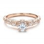 18k Rose Gold 18k Rose Gold Custom Diamond And Hand Engraved Engagement Ring - Flat View -  100054 - Thumbnail