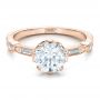 14k Rose Gold 14k Rose Gold Custom Diamond And Hand Engraved Engagement Ring - Flat View -  100852 - Thumbnail