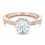 18k Rose Gold 18k Rose Gold Custom Diamond And Hand Engraved Engagement Ring - Flat View -  100852 - Thumbnail