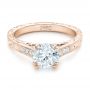 14k Rose Gold And Platinum 14k Rose Gold And Platinum Custom Diamond And Hand Engraved Engagement Ring - Flat View -  102445 - Thumbnail