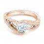 18k Rose Gold 18k Rose Gold Custom Diamond And Hand Engraved Engagement Ring - Flat View -  102458 - Thumbnail