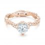 18k Rose Gold 18k Rose Gold Custom Diamond And Hand Engraved Engagement Ring - Flat View -  102736 - Thumbnail