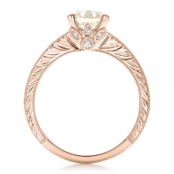 14k Rose Gold 14k Rose Gold Custom Diamond And Hand Engraved Engagement Ring - Front View - 100836
