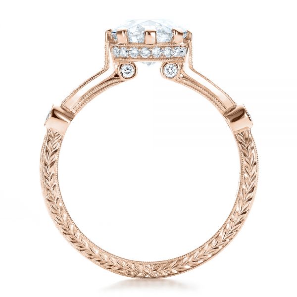 14k Rose Gold 14k Rose Gold Custom Diamond And Hand Engraved Engagement Ring - Front View -  100852