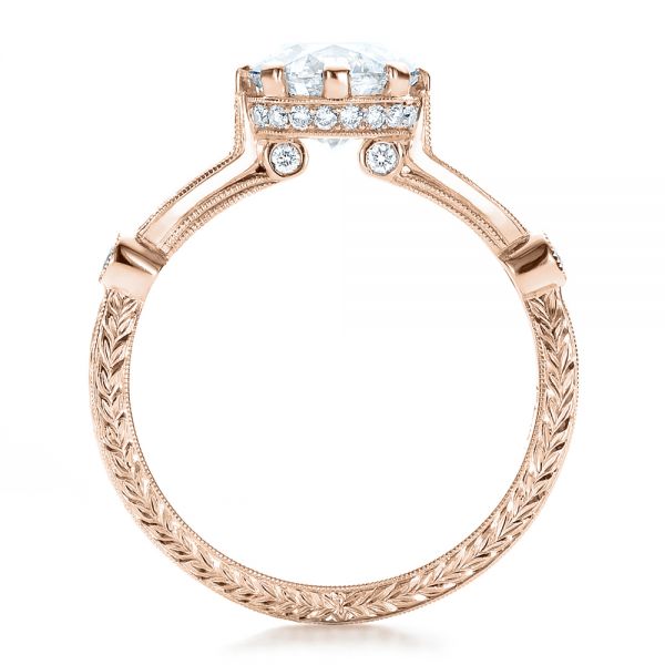 18k Rose Gold 18k Rose Gold Custom Diamond And Hand Engraved Engagement Ring - Front View - 100852