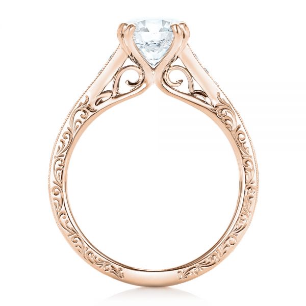 14k Rose Gold And 18K Gold 14k Rose Gold And 18K Gold Custom Diamond And Hand Engraved Engagement Ring - Front View -  102445