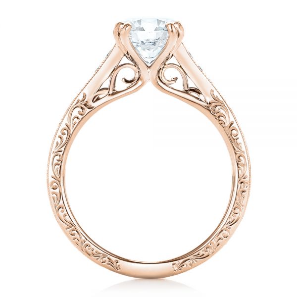 18k Rose Gold And 14K Gold 18k Rose Gold And 14K Gold Custom Diamond And Hand Engraved Engagement Ring - Front View - 102445