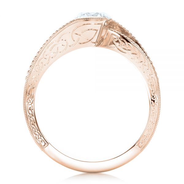 14k Rose Gold 14k Rose Gold Custom Diamond And Hand Engraved Engagement Ring - Front View -  102458