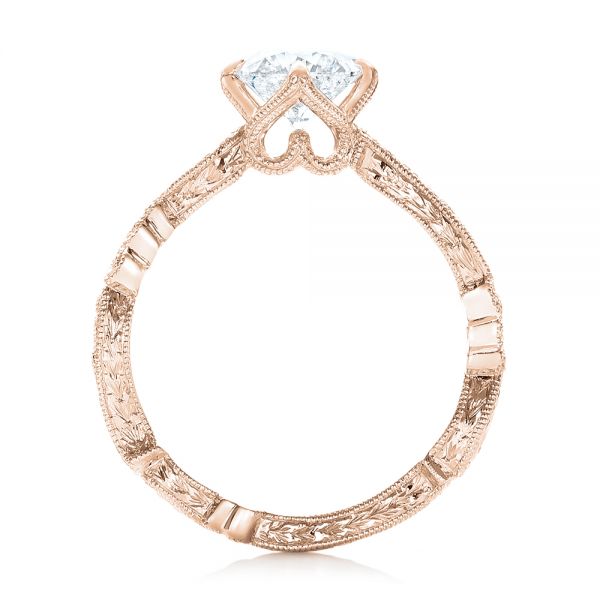 14k Rose Gold 14k Rose Gold Custom Diamond And Hand Engraved Engagement Ring - Front View -  102736
