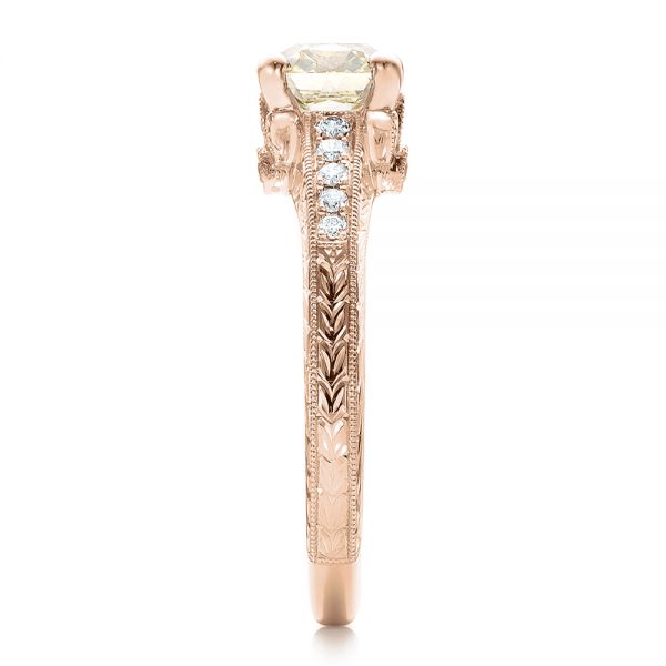 18k Rose Gold 18k Rose Gold Custom Diamond And Hand Engraved Engagement Ring - Side View -  100836