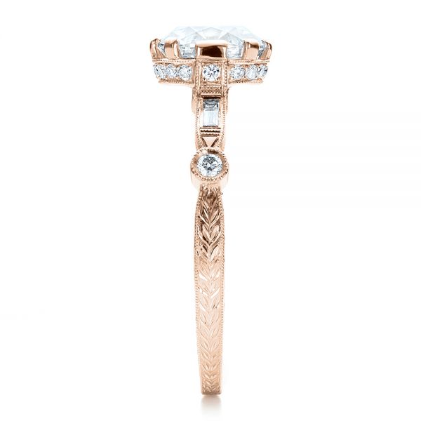 18k Rose Gold 18k Rose Gold Custom Diamond And Hand Engraved Engagement Ring - Side View - 100852
