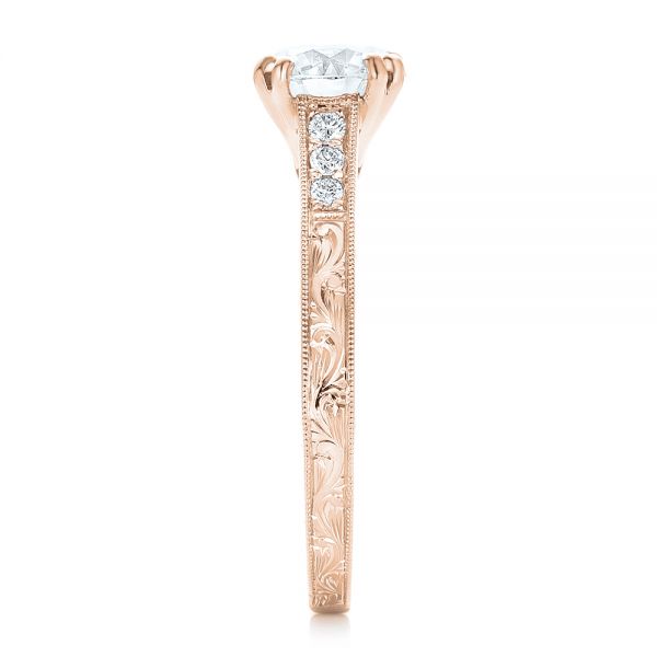18k Rose Gold And 14K Gold 18k Rose Gold And 14K Gold Custom Diamond And Hand Engraved Engagement Ring - Side View - 102445