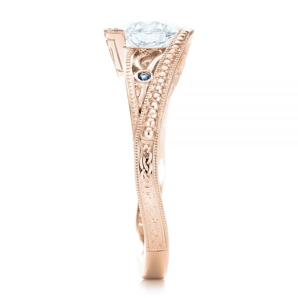 18k Rose Gold 18k Rose Gold Custom Diamond And Hand Engraved Engagement Ring - Side View -  102458