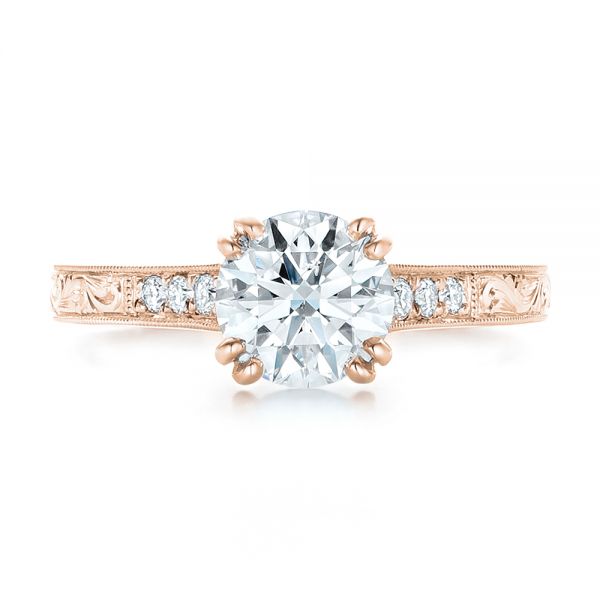 18k Rose Gold And 14K Gold 18k Rose Gold And 14K Gold Custom Diamond And Hand Engraved Engagement Ring - Top View - 102445