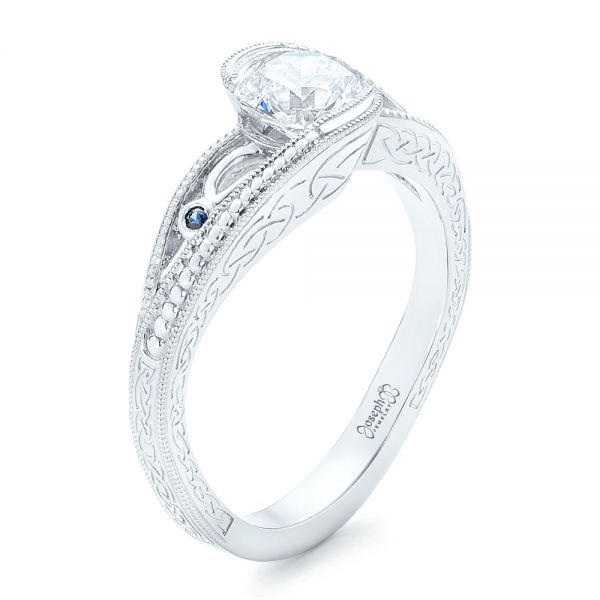  Platinum Custom Diamond And Hand Engraved Engagement Ring - Three-Quarter View -  102458