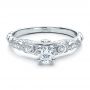 18k White Gold 18k White Gold Custom Diamond And Hand Engraved Engagement Ring - Flat View -  100054 - Thumbnail
