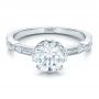 14k White Gold 14k White Gold Custom Diamond And Hand Engraved Engagement Ring - Flat View -  100852 - Thumbnail