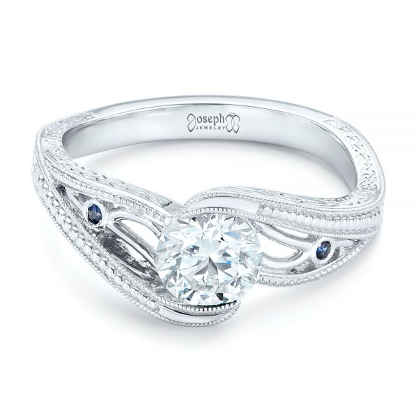  Platinum Custom Diamond And Hand Engraved Engagement Ring - Flat View -  102458