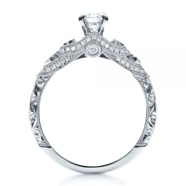 Platinum Platinum Custom Diamond And Hand Engraved Engagement Ring - Front View - 100054