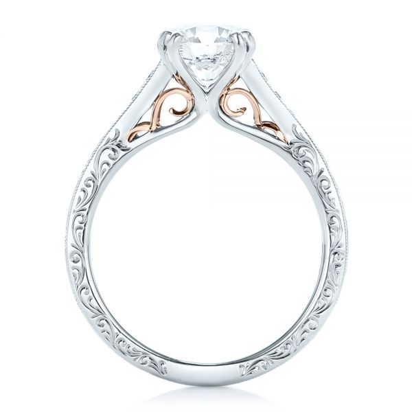  Platinum And 18K Gold Platinum And 18K Gold Custom Diamond And Hand Engraved Engagement Ring - Front View -  102445