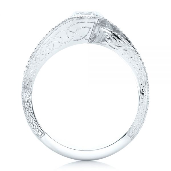18k White Gold 18k White Gold Custom Diamond And Hand Engraved Engagement Ring - Front View -  102458
