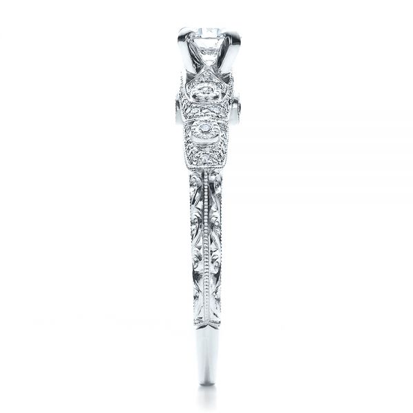 Platinum Platinum Custom Diamond And Hand Engraved Engagement Ring - Side View - 100054