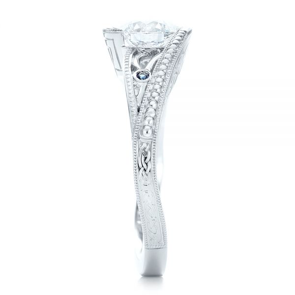 18k White Gold 18k White Gold Custom Diamond And Hand Engraved Engagement Ring - Side View -  102458