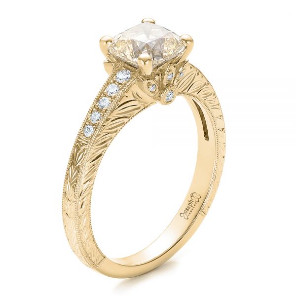 14k Yellow Gold 14k Yellow Gold Custom Diamond And Hand Engraved Engagement Ring - Three-Quarter View -  100836