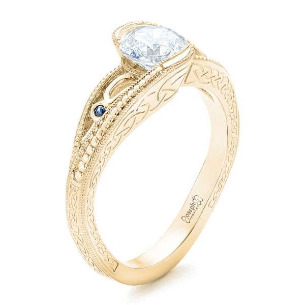 14k Yellow Gold 14k Yellow Gold Custom Diamond And Hand Engraved Engagement Ring - Three-Quarter View -  102458