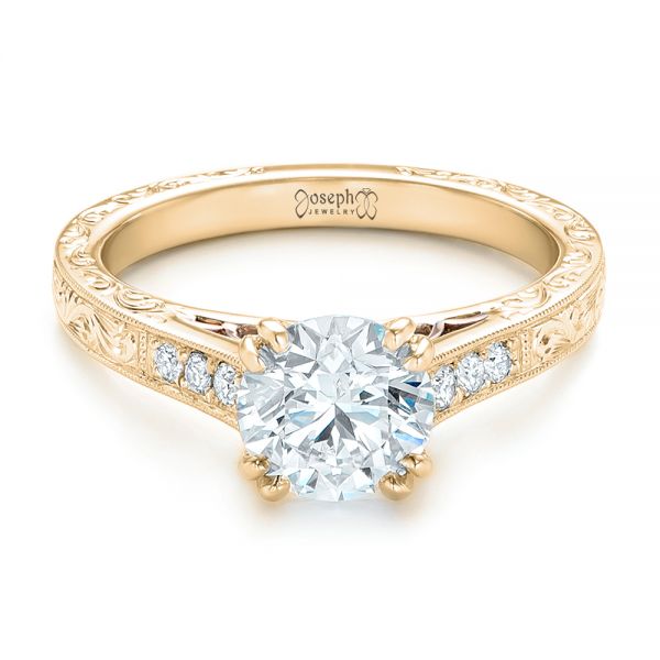 14k Yellow Gold And 14K Gold 14k Yellow Gold And 14K Gold Custom Diamond And Hand Engraved Engagement Ring - Flat View - 102445
