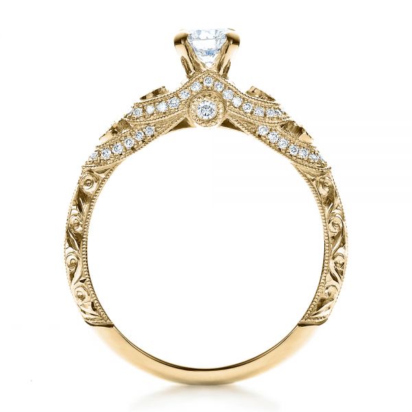 14k Yellow Gold 14k Yellow Gold Custom Diamond And Hand Engraved Engagement Ring - Front View - 100054