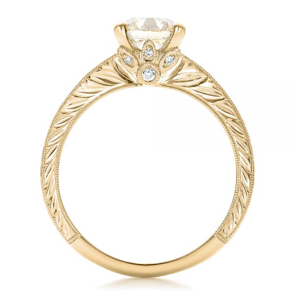 18k Yellow Gold 18k Yellow Gold Custom Diamond And Hand Engraved Engagement Ring - Front View -  100836